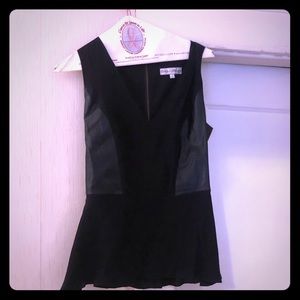 Silk & leather peplum top with exposed zip back